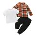 Qufokar Newborn Baby Girls Valentine S Outfits Floral Toddler Toddler Kids Clothes 3Pcs Baby Boy Clothes Baby Plaid Shirt Coat Pants T Shirt Set Outfit Set