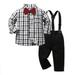 Qufokar Newborn Boy Coming Home From Hospital Outfit New Baby Boy Gift Set Kids Toddler Baby Boys Autumn Winter Gentleman Plaid Cotton Long Sleeve Shirt Suspender Pants Set Clothes