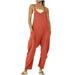 JGGSPWM Jumpsuits for Women Casual Summer Rompers Sleeveless Loose Spaghetti Strap Baggy Overalls Jumpers with Big Pockets 2023 Summer Red XXL