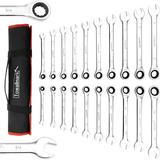 20-Piece SAE and Metric Ratcheting Combination Wrench Set Ratchet Wrenches Set Constructed Vanadium Steel Wrench Set with Roll-up Storage Pouch-Fixed Head