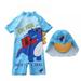 Toddler Boys Rashguard Swimsuit One-Piece Short Sleeve Rash Guard with Sun Hat UPF 50+ Sun Protection