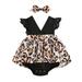 Qufokar Baby Matching Sets Baby Girl Blankets Under 10 Baby Print Girl Romper Leopard Sleeveless Set Jumpsuit+Headband Outfit Girls Outfits&Set