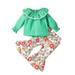 Qufokar Juicy Couture Baby Girl Clothes Here You Are Baby Toddler Baby Girls Two-Piece Set Long Sleeve Ruffle T-Shirt Top And Pant Suit Floral Printed Flare Pants Outfit