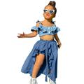 Qufokar Baby Girl Fall Clothes 12-18 Months New Born Baby Wrap Toddler Girls Sleeveless Denim Dot Sling Crop Shirt Tops Shorts Wrap Ruffles Skirts Summer 3Pcs Outfits