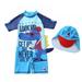 Toddler Boys Rashguard Swimsuit One-Piece Short Sleeve Rash Guard with Sun Hat UPF 50+ Sun Protection