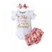 BESLY Summer Infant Baby Girls Clothes Outfits Solid Color Printed Triangle Shorts Three-piece Set