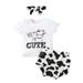 Kids Toddler Baby Girls Short Sleeve Letter Tops Cartoon Cow Print Shorts Pants With Headbands 3PCS Outfits Set Girl Outfits Size 6x Long Sleeves Teen Girls