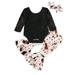 Qufokar 0-3 Months mas Outfit Girl Teens Winter Clothes for Girls Girls Long Sleeve Lace Romper Bodysuit Leopard Prints Bell Bottoms Pants Headbands Outfits