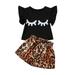 Qufokar Baby Girl Winter Clothes for Teen Girls Tops T-Shirt Girls Baby Leopard Summer Shorts Ruched Kids Outfits Toddler Print Girls Outfits&Set
