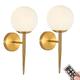 KEFA Mid Centry Style Battery Operated Wall Light, Modern Wireless Gold- White Globe Wall Sconce, Not Hardwired Remote Light Wall Lamp Fixtures for Bedroom, Bathroom Vanity, Living Room, Hallway, Stai