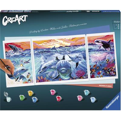 Malen nach Zahlen RAVENSBURGER "CreArt, Dolphins at Sunset" Malvorlagen bunt Kinder Made in Europe; FSC - schützt Wald weltweit