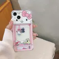 Coque transparente à motif Hello Kitty pour iPhone coque souple en TPU fente pour carte support