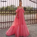 Eeqasn – robe de soirée en mousseline de soie rouge pastèque taille haute épaules dénudées robe