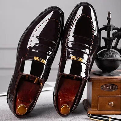 Oxfords – chaussures en cuir verni pour hommes souliers de travail de bureau de fête de mariage