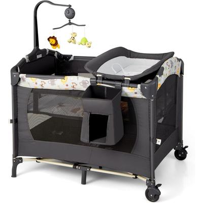 Costway - 4 in 1 klappbares Reisebett & Beistellbett & Wickeltisch & Laufstall rollbar, 2 Ebenen