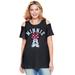 Plus Size Women's Short-Sleeve Cold Shoulder Minnie Tee by Disney in Black Minnie Bow (Size 3X)
