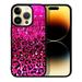 FINCIBO Soft Rubber Protector Cover Case for Apple iPhone 14 Pro Max 6.7 2022 Hot Pink Glitter Sparkle With Black Pink Glitter Leopard