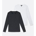 Maternity 2 Pack Black Stripe and White Crew Tops New Look