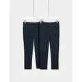 M&S Girls 2-Pack Skinny Leg School Trousers (2-18 Yrs) - 17-18 - Navy, Navy,Grey,Black