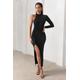 Follow Me | Black High Neck One Sleeve Maxi Dress With Side Ruching