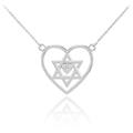 CZ Open Heart Star of David Pave Heart Necklace in Sterling Silver