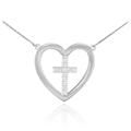0.13ct Diamond Heart Cross Open Heart Necklace in 9ct White Gold