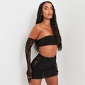 Bandeau Crop Top And Lace Gloves In Black UK 12, Black