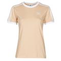 adidas 3 STRIPES TEE women's T shirt in Orange. Sizes available:UK 6,UK 8,UK 10,UK 12,UK 14,UK 18