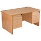 Office Desks - Karbon K2 Rectangular Panel End Office Desks with Double Fixed Pedestals 1600W with Double 2 Drawer Pedestal in Beech - Next D