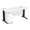 Home Office Desks - Karbon K5 IT Desks 1600W With White 3 Drawer Slimline Mobile Metal Pedestal in White with Silver frame - Delivery