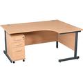 Home Office Desks - Karbon K1 Ergonomic Cantilever Office Desks 1600W with Left Hand Desk Return With Narrow Under Desk Pedestal in Beech with Silver