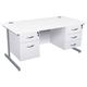 Office Desks- Karbon K1 Rectangular Cantilever Office Desks with Double Fixed Pedestals 1600W with 2 Drawer and 3 Drawer Pedestal, in White w