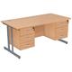 Office Desks - Karbon K3 Rectangular Deluxe Cantilever Desk With Double Fixed Pedestals 1800W with Double 3 Drawer Pedestal in Beech with Sil