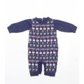 Matalan Baby Blue Fair Isle Knit Romper One-Piece Size 0-3 Months - Seasonal Christmas Festive Holiday