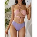 Women ZAFUL High Waisted Ribbed Criss Cross Halter Tankini Swimwear S Light pink