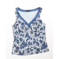 Coast Womens Blue Floral Silk Basic T-Shirt Size 8 V-Neck