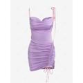 ZAFUL Cinched Tie Shoulder Open Back Slinky Dress L Light purple