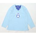 M&Co Womens Blue Animal Print Fleece Top Pyjama Top Size 14 - Penguin