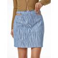 Women Zebra Print Cut Out Denim Mini Skirt M Light blue