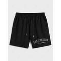 Mens LOS ANGELES Letter Printed Drawstring Shorts S Black