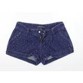 Preworn Womens Blue Polyester Hot Pants Shorts Size L Regular Button