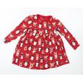 F&F Girls Red Cotton T-Shirt Dress Size 4-5 Years Round Neck - Christmas dress