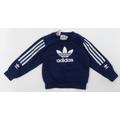 adidas Boys Black Striped Cotton Pullover Sweatshirt Size 4-5 Years Pullover