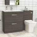 Turin 1300mm Grey Elm 2-Drawers Minimalist Basin with Qubix Back to Wall Toilet Pack