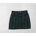 Topshop Womens Green Animal Print Cotton A-Line Skirt Size 6 Button