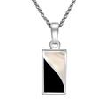 Sterling Silver Whitby Jet Mother of Pearl Two Tone Split Oblong Necklace - Silver