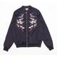 Blue Vanilla Womens Size 8 Graphic Black Embroided Cherry Blossom Bomber Jacket