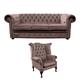 Chesterfield 3 Seater Sofa + Queen Anne Wing Chair…