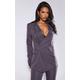 Charcoal Oversized Asymmetric Button Detail Suit Blazer