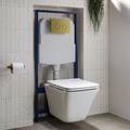 Wall Hung Rimless Toilet with Soft Close Seat Cistern Frame and Brushed Brass Flush - Boston